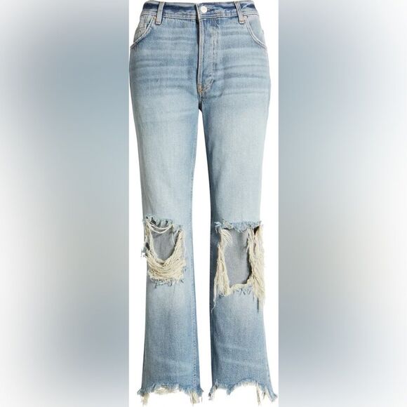 NWT Free People We the Free Maggie Ripped Crop Straight Leg Jeans Size 25 - Picture 3 of 12
